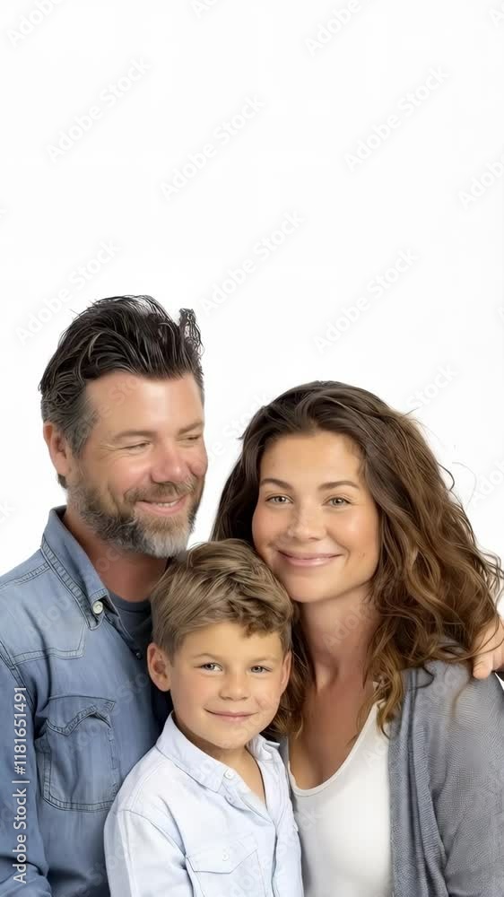 Norwegian family, couple with little boy portrait posing against white background Norwegian family, couple with little boy portrait posing against white background