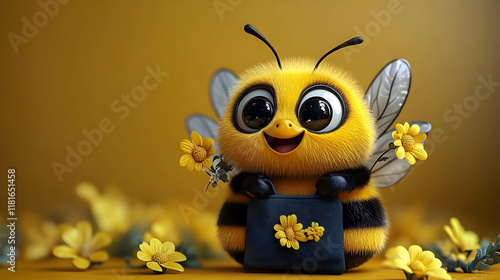 Cute Bee Holds Flower Bag: ...