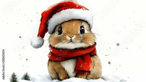 Cute Bunny Wears Santa Hat ...