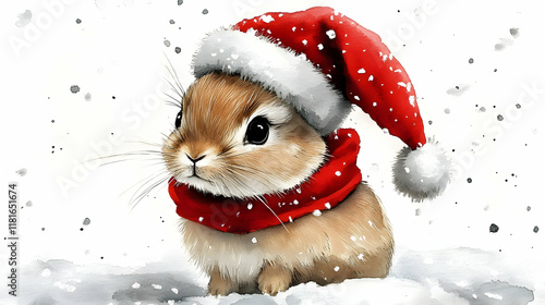 Cute Bunny Wearing Santa Ha...