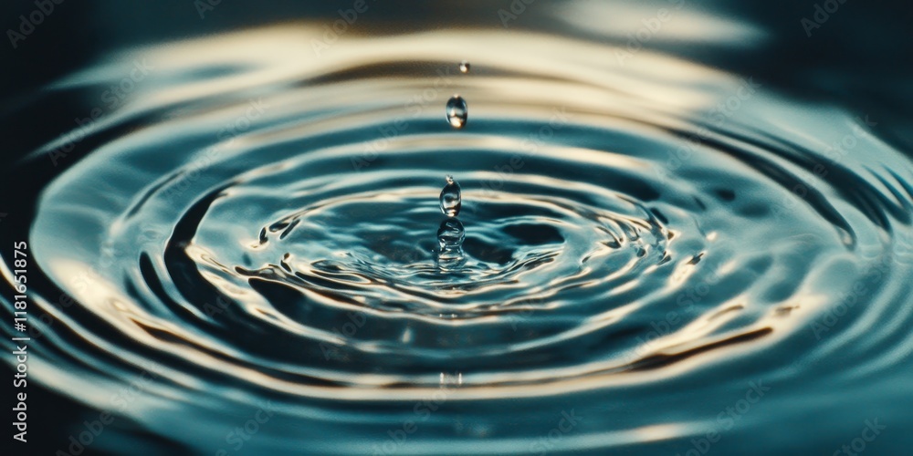 A close up shot captures a water droplet as it forms ripples, highlighting its fragile, shimmering, and clear characteristics, showcasing the droplets beauty in detail. A close up shot captures a water droplet as it forms ripples, highlighting its fragile, shimmering, and clear characteristics, showcasing the droplets beauty in detail.