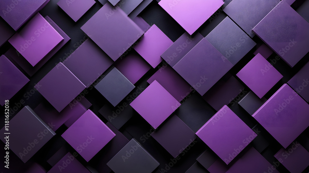 Many symmetrical purple rhombuses and squares on a black background. Bright abstract pattern of geometric carved and fancy shapes. Many symmetrical purple rhombuses and squares on a black background. Bright abstract pattern of geometric carved and fancy shapes.