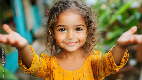 Smiling Child Opens Arms wi...