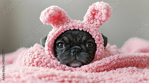 Black Puppy Dog Wearing Pin...