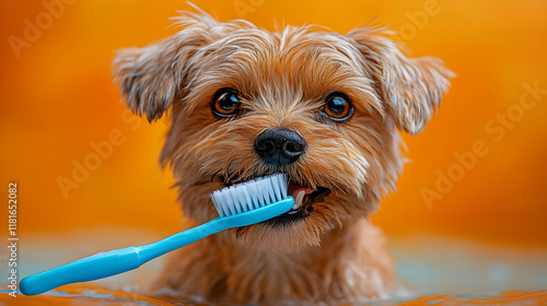 Cute Dog Holds Toothbrush: ...