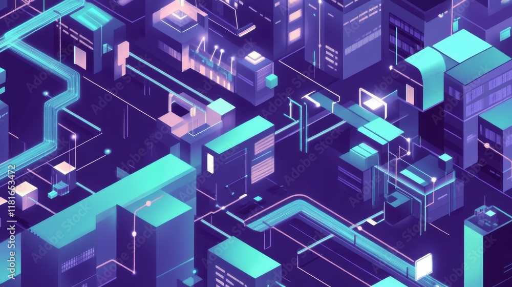 Abstract Futuristic Cityscape: Interconnected Digital Structures Abstract Futuristic Cityscape: Interconnected Digital Structures