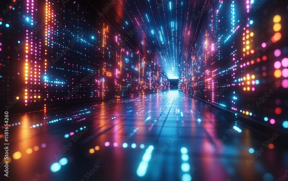 Futuristic Neon Light Tunnel with Vibrant Colors and Abstract Digital Aesthetic Futuristic Neon Light Tunnel with Vibrant Colors and Abstract Digital Aesthetic