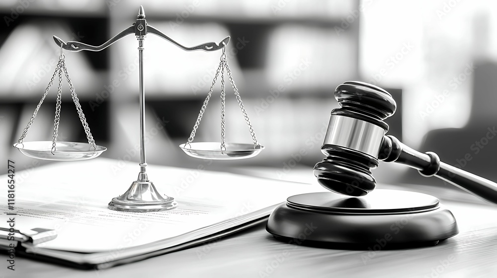 lawyer litigation signature. A monochrome image featuring a gavel and scales of justice, symbolizing law, order, and the judicial system. lawyer litigation signature. A monochrome image featuring a gavel and scales of justice, symbolizing law, order, and the judicial system.