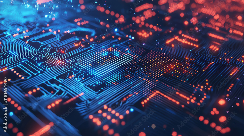 Abstract depiction of a glowing technological circuit in vibrant colors Abstract depiction of a glowing technological circuit in vibrant colors