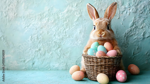 Bunny Holds Colorful Eggs i...