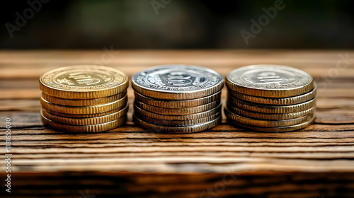 Coins Stacked on Wood: Savi...
