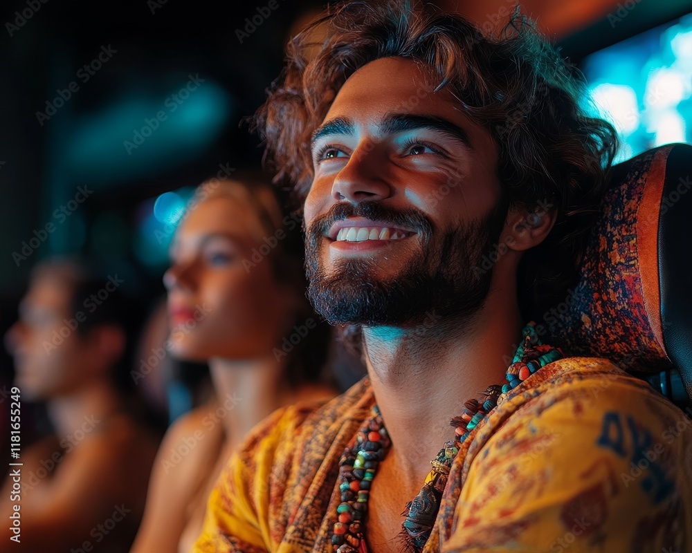 Enthusiastic Gamer Enjoying an Immersive Experience in a Vibrant Setting Enthusiastic Gamer Enjoying an Immersive Experience in a Vibrant Setting