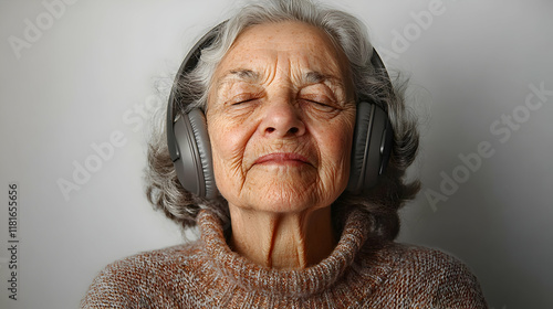 Elderly Woman Enjoys Music ...