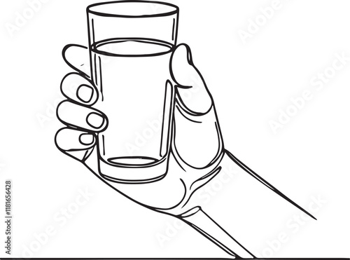 Hand with Water Glass – Simple Line Vector Art Design