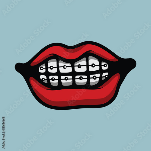 Mouth with tooth bracket vector illustration