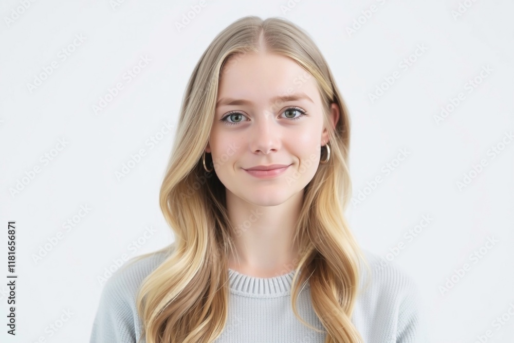 Pretty smiling joyfully female with fair hair, dressed casually, looking with satisfaction at camera, being happy. Studio shot of good-looking beautiful woman isolated against blank studio wall.
Pretty smiling joyfully female with fair hair, dressed casually, looking with satisfaction at camera, being happy. Studio shot of good-looking beautiful woman isolated against blank studio wall.