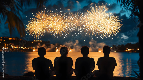 Family Watches Fireworks Di...