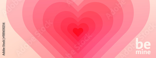 Heart vector background for Valentines day. Love pattern with overlay gradient hearts. Geometric romance minimal banner. Modern romantic abstract art in pink, light red color. Be mine typography text