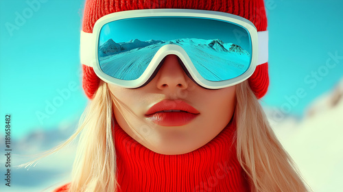 Ski Goggles Reflect Mountai...