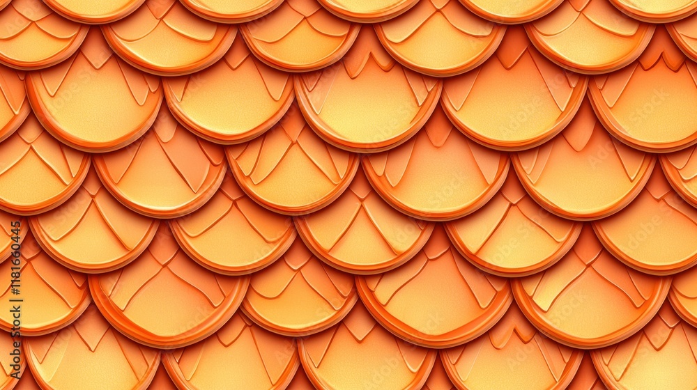 Seamless Orange Scaly Texture Reptile Fish or Roof Tile Pattern Background