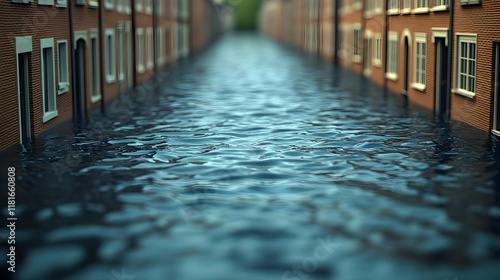 Flooded Street Flows Betwee...
