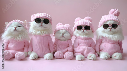 Five Adorable Cats Wear Pin...