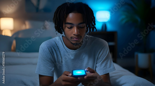 Teenager Uses Smartphone in...