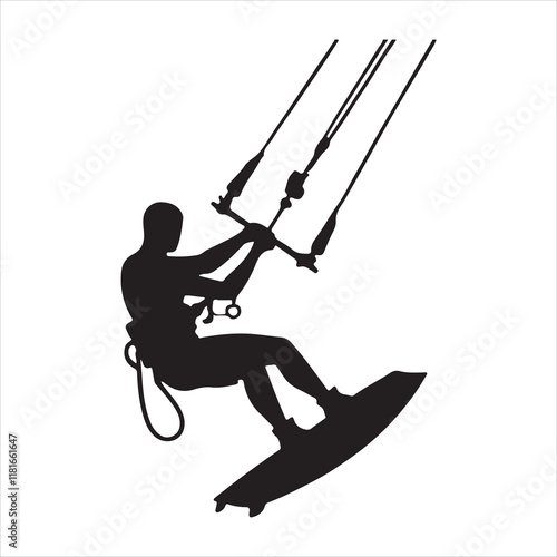 Kitesurfing silhouette on white background
