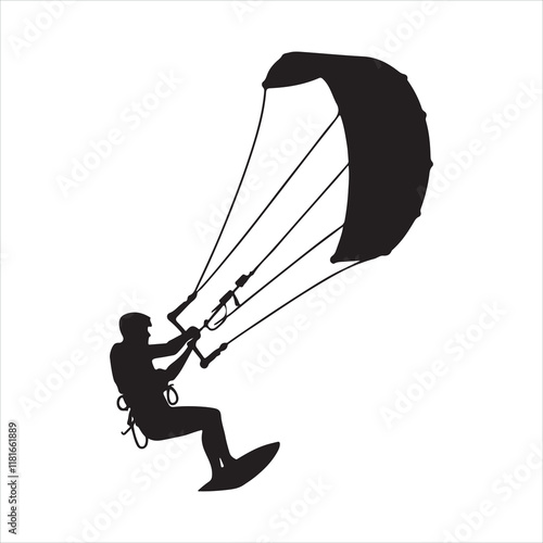 Kitesurfing silhouette on white background
