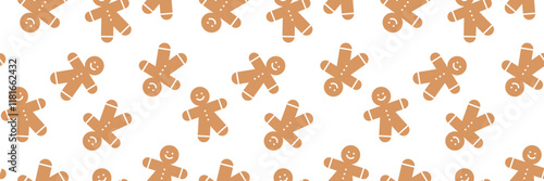 Gingerbread seamless pattern. Background with snowflakes sign. Christmas cookies, gingerbread man wallpaper