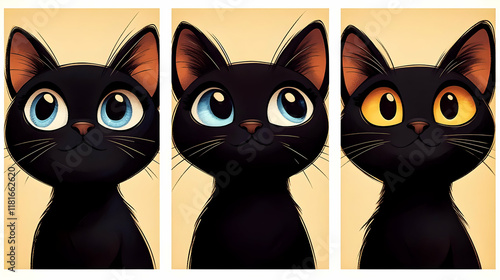 Black Cats Gaze Upward with...