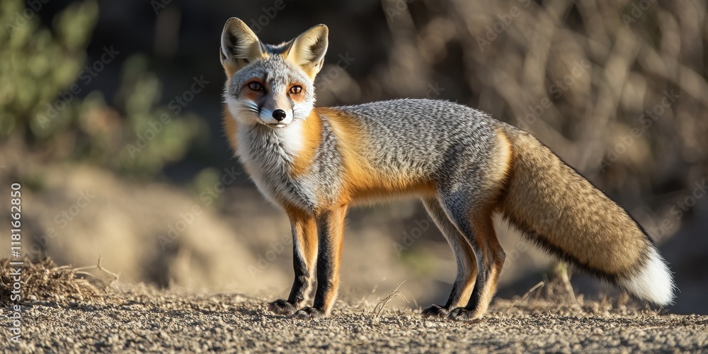 A male Gray Fox attentively observes his environment, showcasing the keen awareness and alert nature of the Gray Fox as it surveys its surroundings for any signs of activity. A male Gray Fox attentively observes his environment, showcasing the keen awareness and alert nature of the Gray Fox as it surveys its surroundings for any signs of activity.