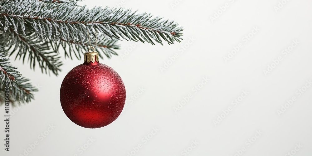 Red Christmas tree ornament elegantly hanging from a festive garland against a clean white background. This striking red Christmas tree detail enhances any holiday themed decor. Red Christmas tree ornament elegantly hanging from a festive garland against a clean white background. This striking red Christmas tree detail enhances any holiday themed decor.