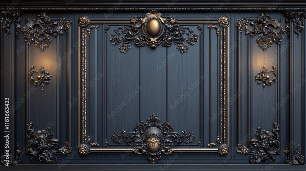 Ornate Baroque Wall Panel with Decorative Elements and Lighting Ornate Baroque Wall Panel with Decorative Elements and Lighting