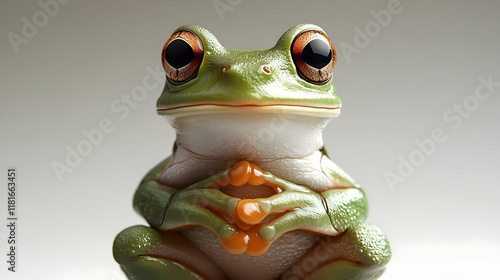 Green Frog Sits Peacefully,...