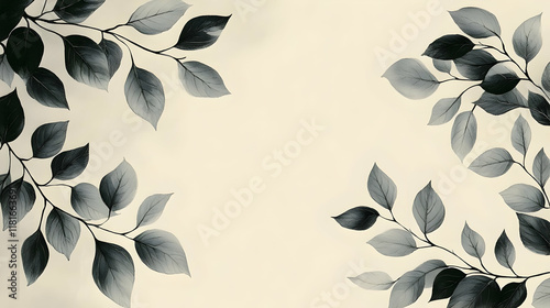 Dark Leaves Frame Beige Bac...