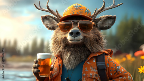 Deer Enjoys a Cold Beer by ...