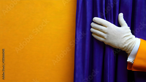 Hand Opens Purple Curtain, ...