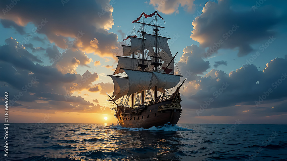 Pirate ship on the sea