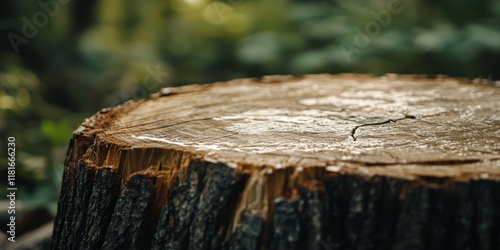 Wallpaper Mural Tree stump in focus after being cut down by a chainsaw, showcasing the intricate details of the tree stump while highlighting the effects of the chainsaw on the natural wood. Torontodigital.ca