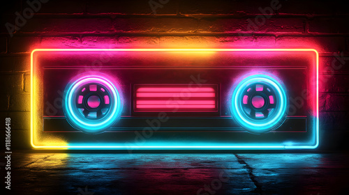 Neon Cassette Tape Glows Vi...