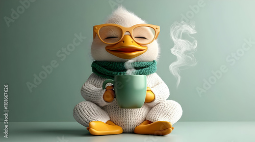 Cozy Duck Sipping Hot Bever...