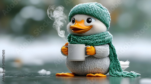 Cute Duckling Sips Hot Drin...