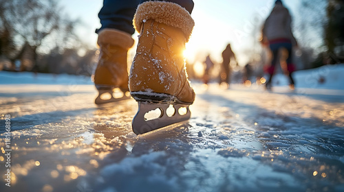 Ice Skating Gliding on Froz...
