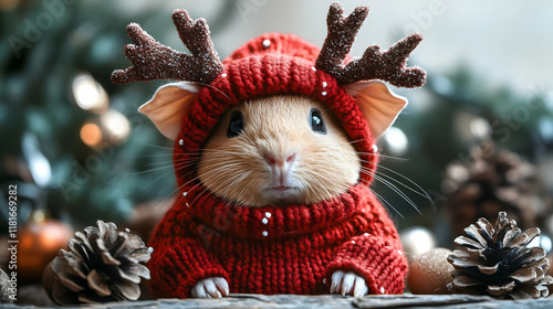 Cute Guinea Pig Wearing Fes...