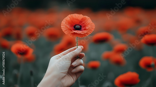 Hand Holds Poppy Flower in ...