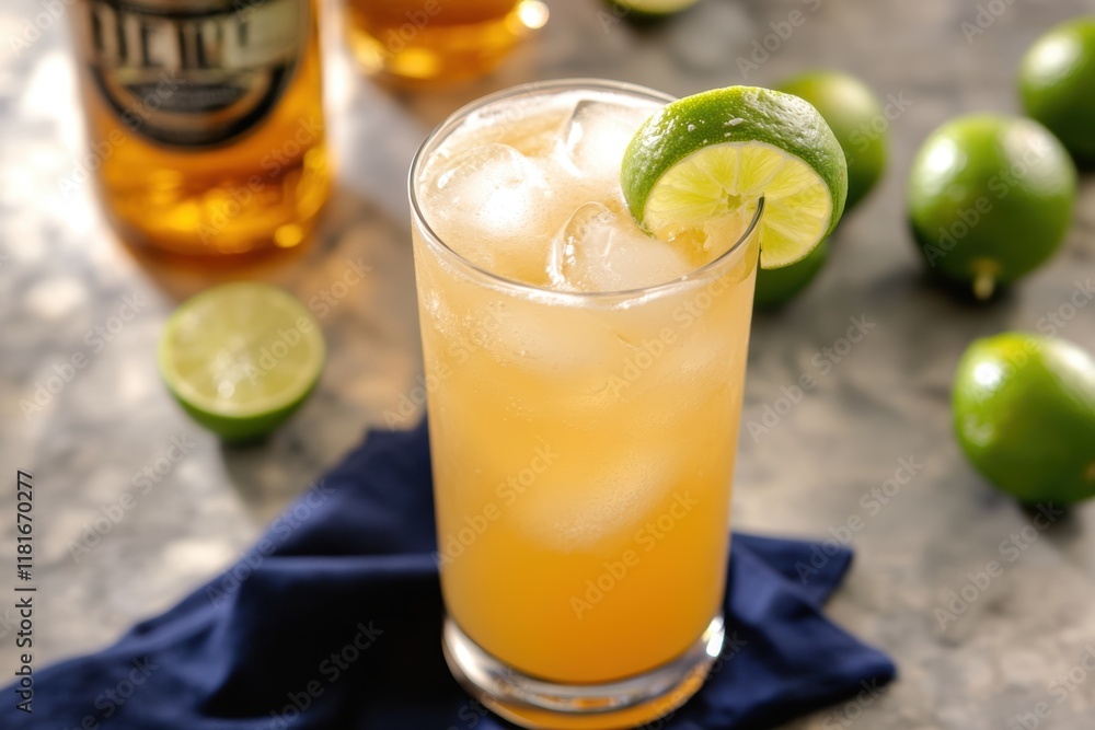 Fototapeta premium Refreshing Ginger Ale with Lemon and Lime
