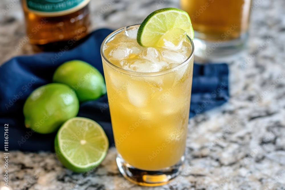 Fototapeta premium Refreshing Ginger Ale with Lemon and Lime