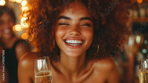 Woman Enjoys Sparkling Wine...