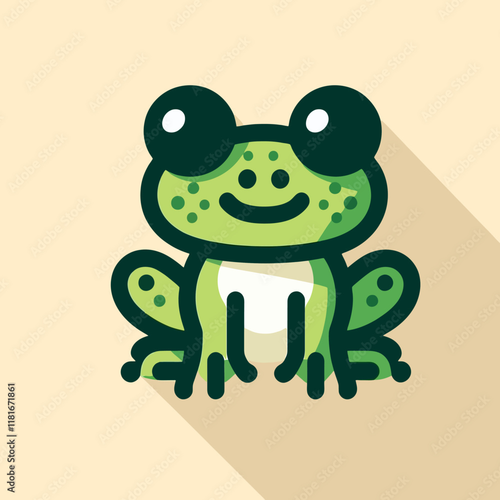 Obraz premium This playful logo features frogs designed in a flat style, showcasing vibrant colors and simple shapes. Perfect for brands looking to convey fun and creativity, this design is both eye-catching and me